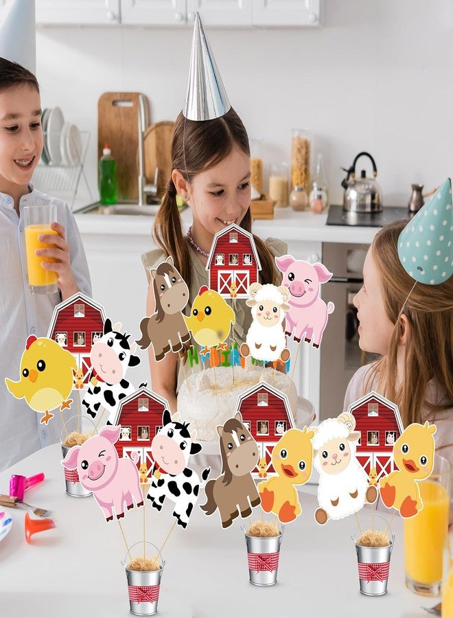 Weekgrat 6 Set Farm Animal Party Decorations Farm Animal Centerpiece Sticks with Metal Buckets Table Toppers Animals Theme Party Baby Shower Farm Birthday Party Supplies - Image 5